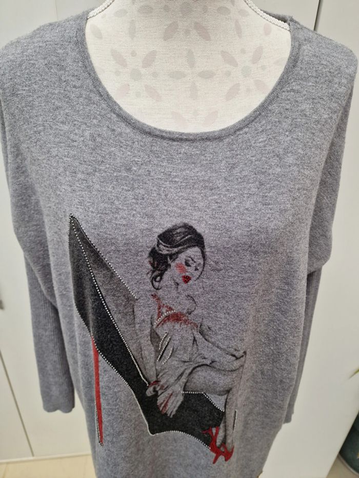 Sweat Gris Imprimé Femme Talon Strass - photo numéro 2