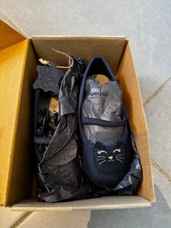 Ballerines en cuir avec élastique de serrage - Vertbaudet - Tête de chat - Bleu marine - 28 - photo numéro 7