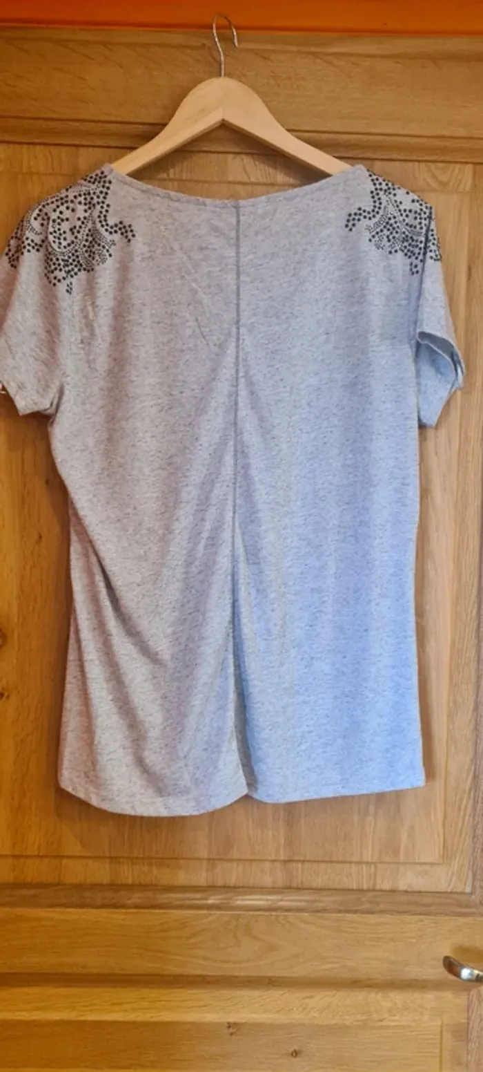 T-shirt gris strass Camaïeu - photo numéro 5