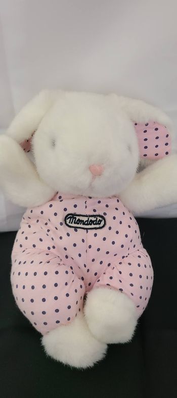 peluche lapin corps rose pois noir mondodo