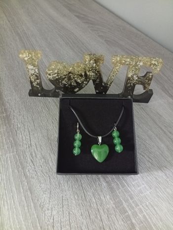 Joli ensemble collier boucles d'oreilles en pierre naturelle Aventurine verte foncé