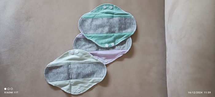 3 Protège slip coton réutilisable écologique vert violet bouton pression