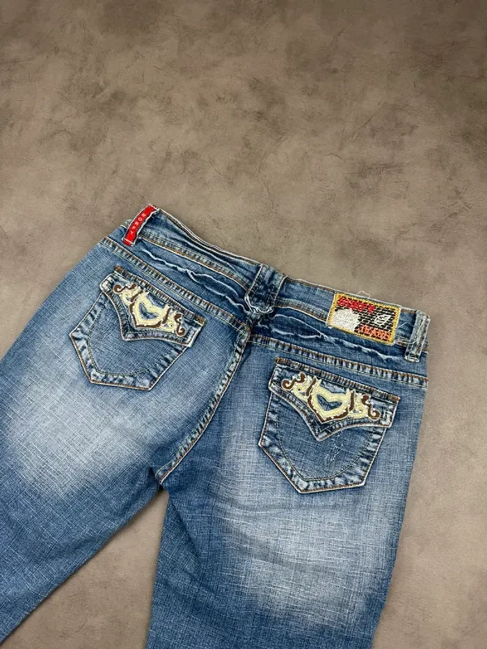 Pantacourt denim en jeans Vintage à motifs brodé Y2k 00’s Taille 42 - photo numéro 3