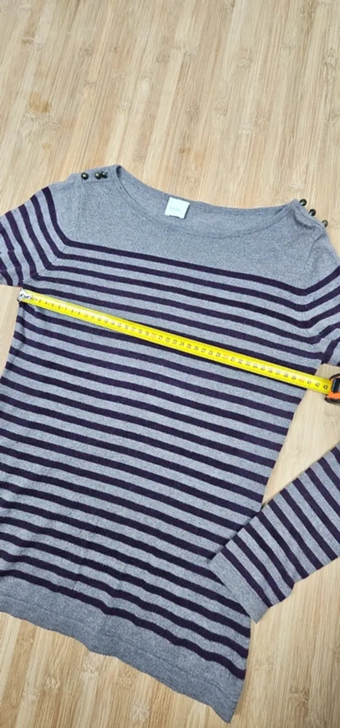 Pull marinière gris et violet - Camaïeu (porté) - photo numéro 8