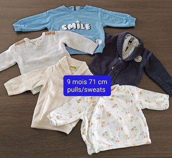 Lot garçon 4 pulls et 1 gilet 9 mois 71 cm