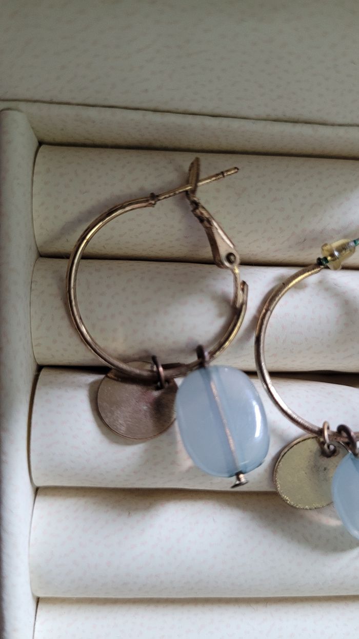 Boucle d oreille bleu et doré - photo numéro 3