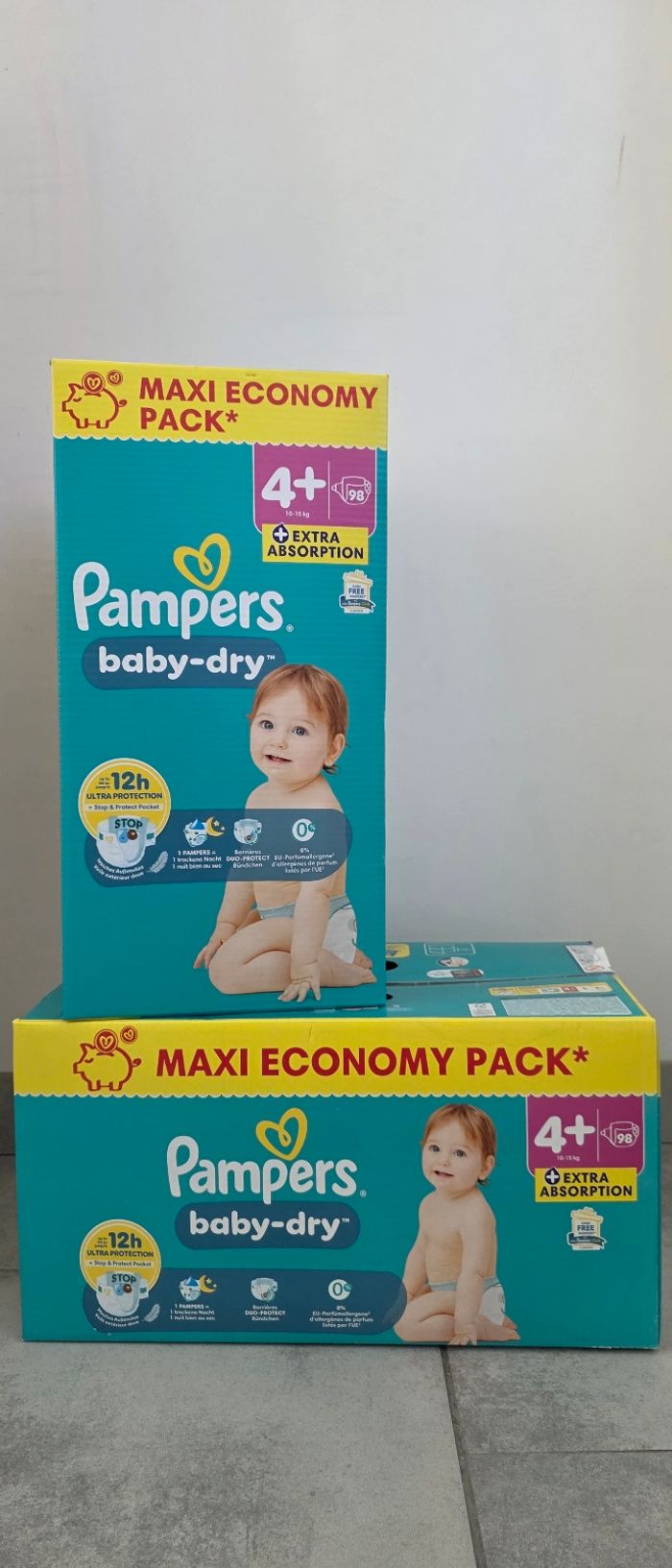 196 couches pampers baby dry taille 4 + - photo numéro 1