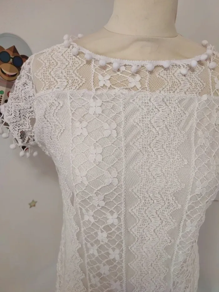 T-shirt blanc dentelle taille 40 - photo numéro 2