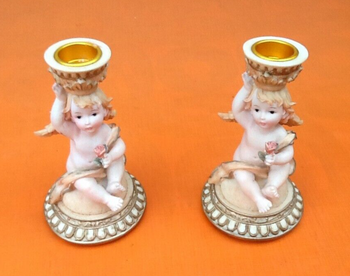Paire de bougeoirs  Ange en résine