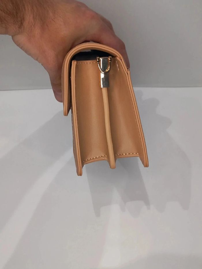 Sac à main pochette Tom & Eva beige et marron en similicuir - photo numéro 3