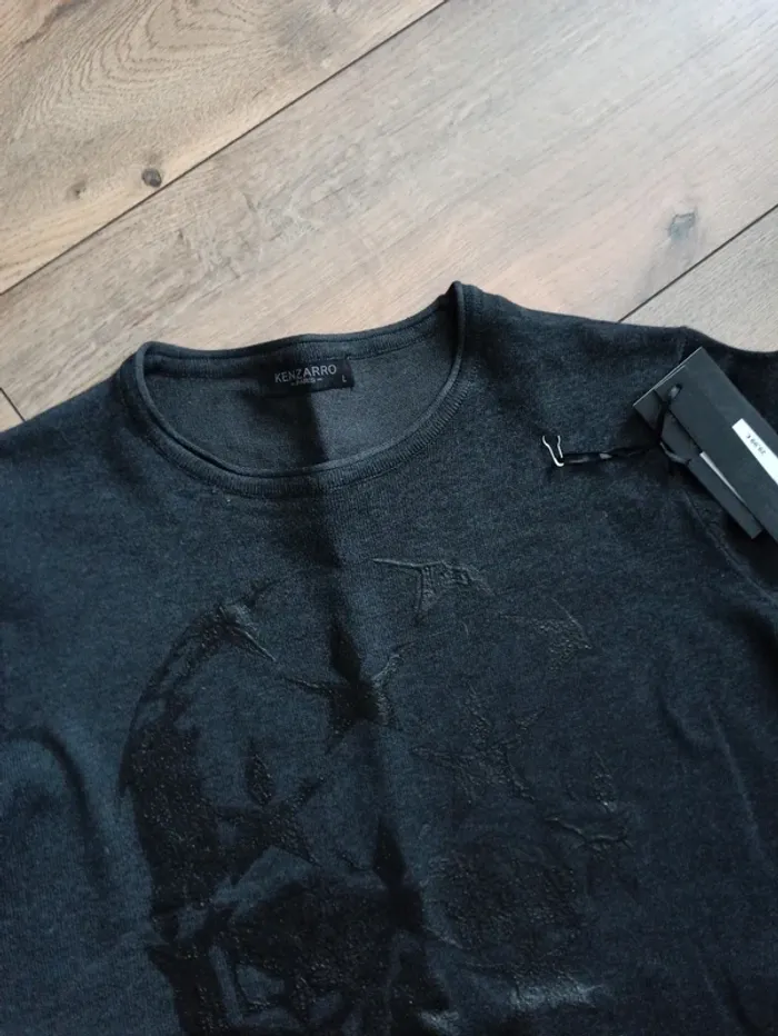 Pull gris foncé homme tête de mort manches longues L - photo numéro 3