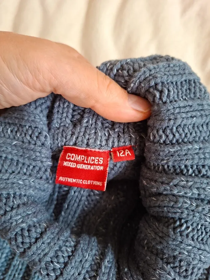 Pull col roulé gris/bleu et blanc marque Complice taille 12 ans, en très bon état - photo numéro 2