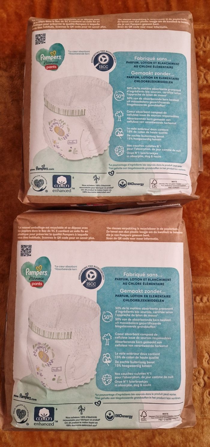 Lot de 2 paquets couches culottes ( pants) T 6 Pampers Harmonie - photo numéro 4