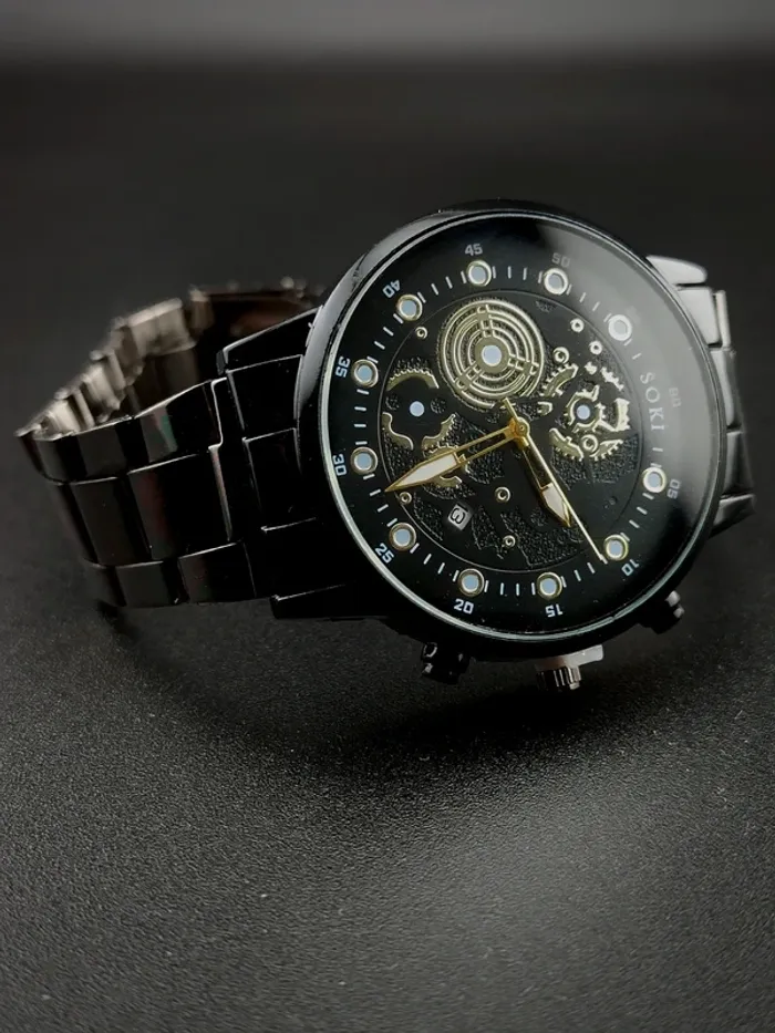 Montre noire métallique, duo bracelets perles - photo numéro 2