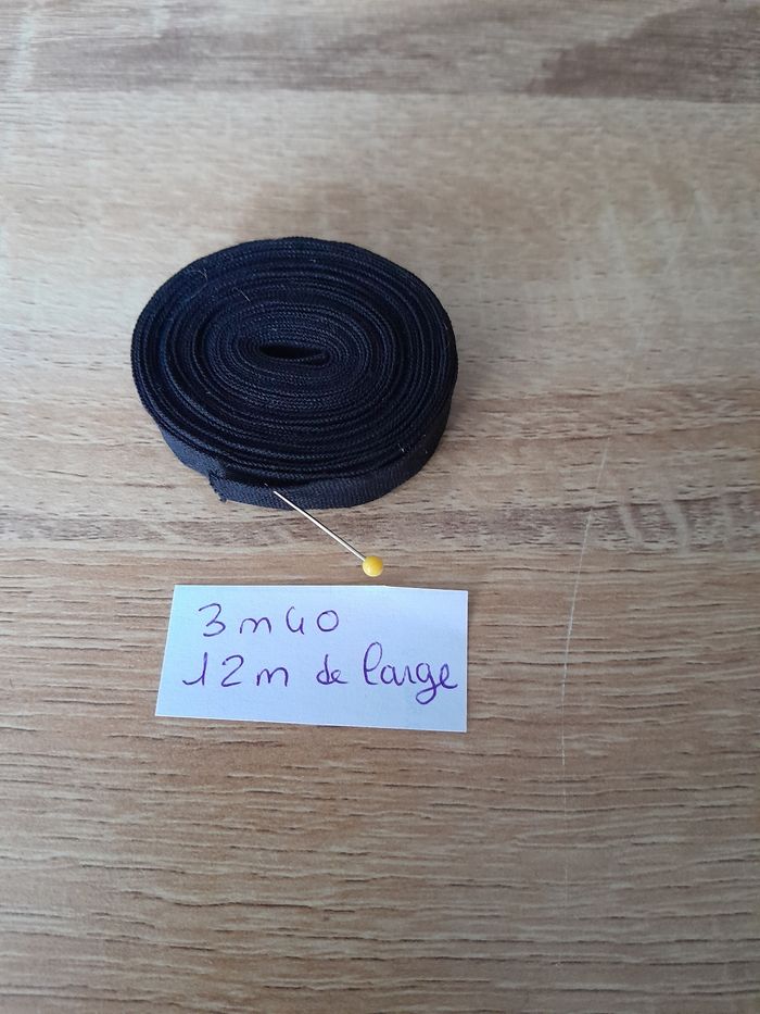 3m40 de biais plier noir coton 12mm de large