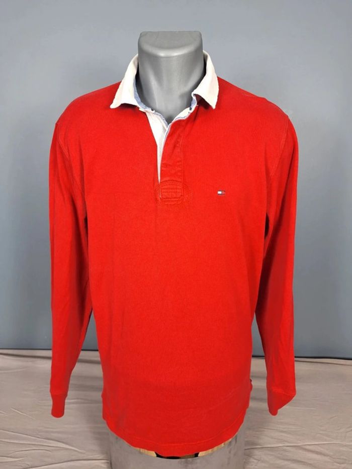 Polo tommy Hilfiger vintage manche longues - taille L rouge - homme logo brodé (428) - photo numéro 2