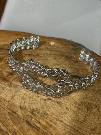 Jonc épais noeud travaillé acier inoxydable argent réglable