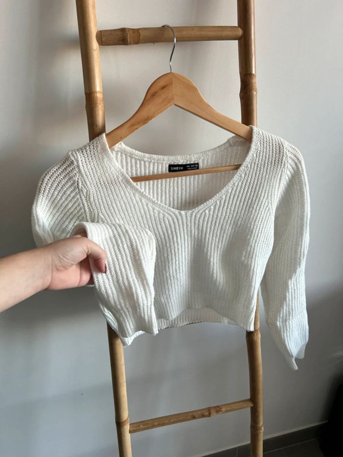 Pull maille court blanc - photo numéro 4