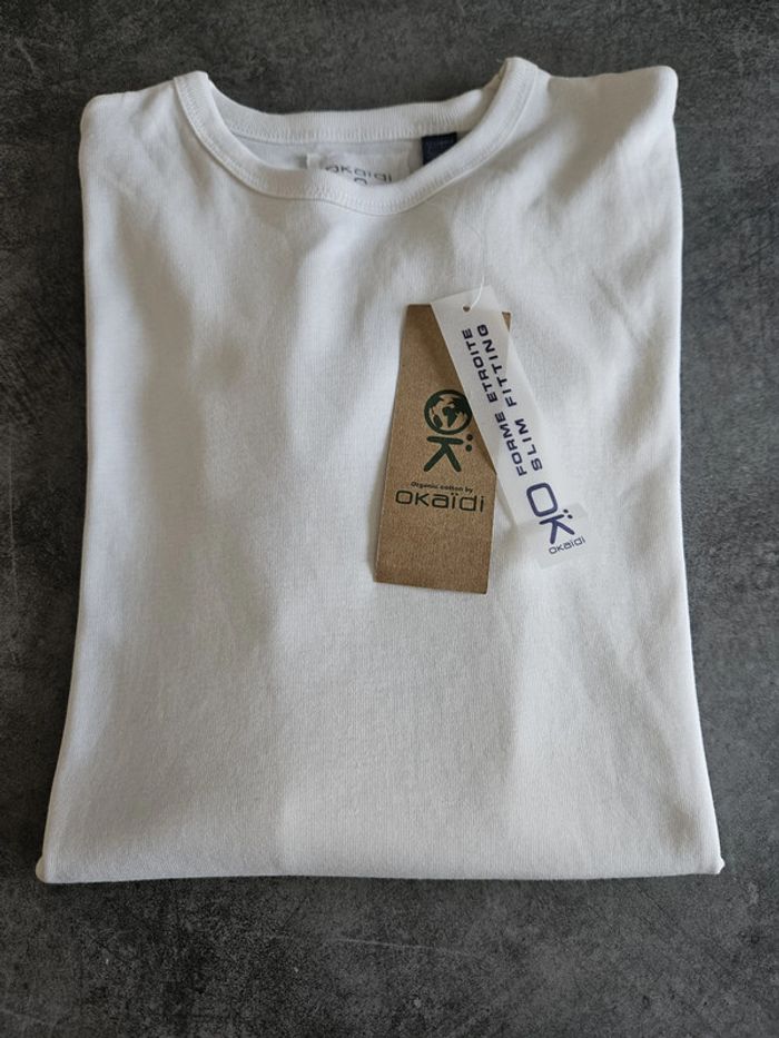 T-shirt à manches longues slim unisexe - Taille 14 ans (162cm) - Okaidi (NEUF étiquetté) - Blanc uni