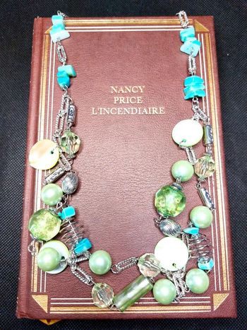 Magnifique collier sautoir double rangs en perles bleu et verte