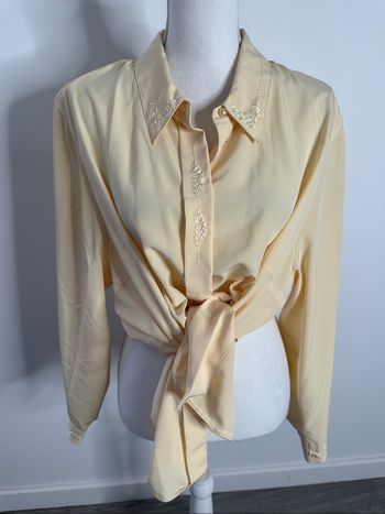 Chemisier beige crème broderies Vintage T54 7XL