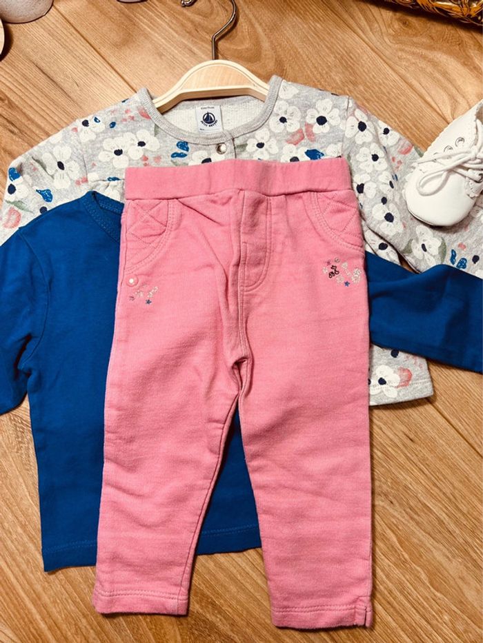 Taille 12 mois tenue 3p fille multimarque gris bleu rose * fleurs * 🎀 - photo numéro 5