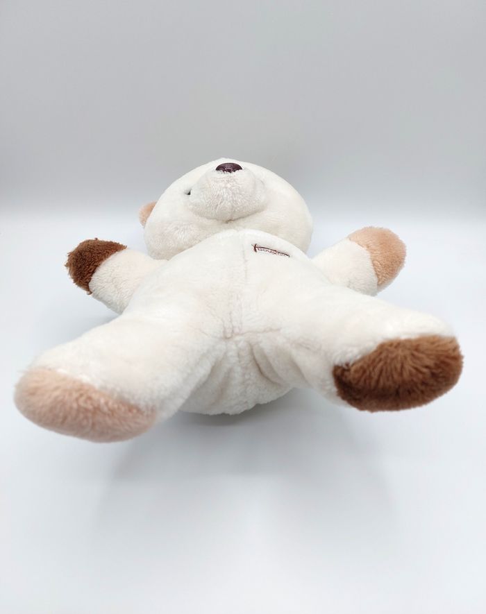 Ancien doudou peluche ours blanc beige BOULGOM marron Vintage 30 cm yeux durs - photo numéro 5