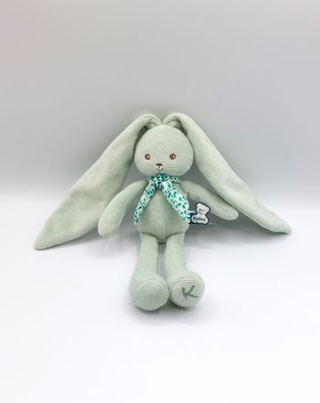 Peluche doudou Lapin Vert KALOO Pantin Lapinoo Foulard Feuilles lune 25 / 45 cm grandes oreilles