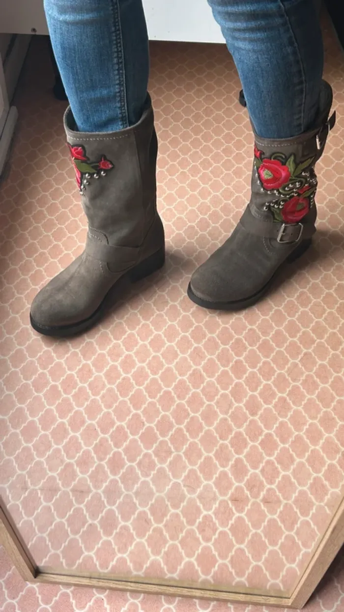 Bottines San Marina Fluorine / Cuir velour Marron Kaki