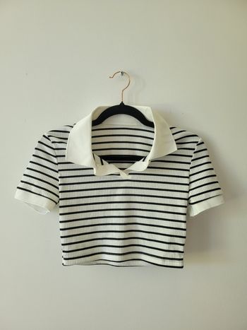 Top court Shein rayé noir et blanc col polo - Taille 36 - Très bon état