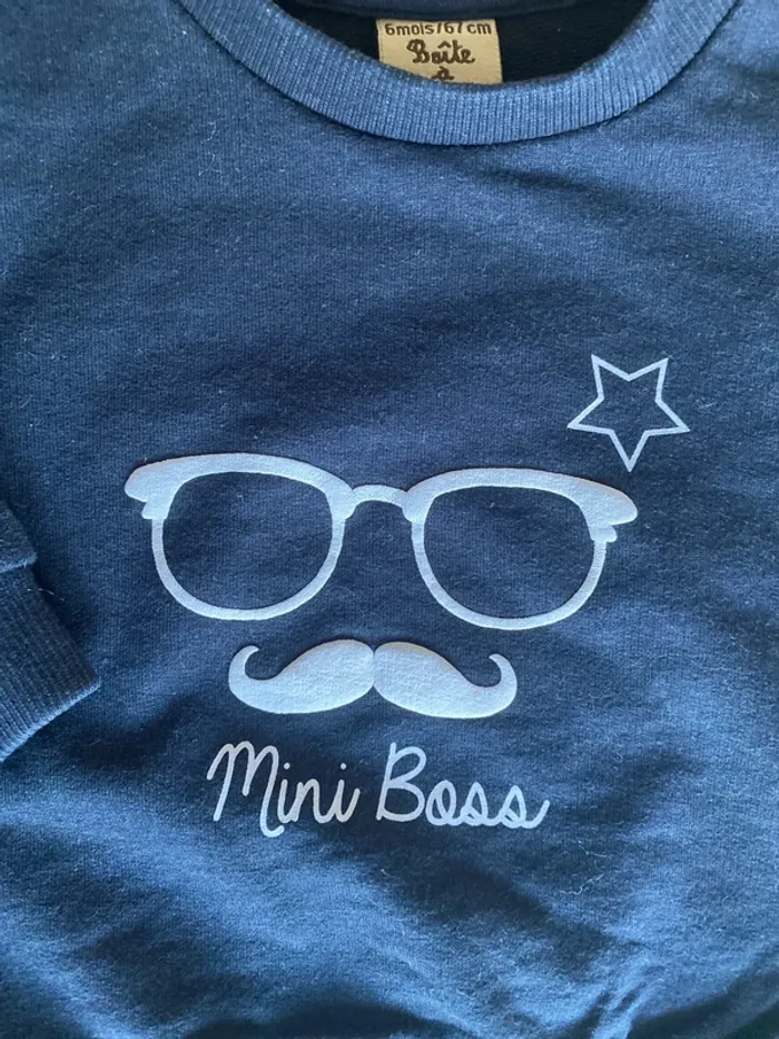 Pull hiver noir motif moustache bébé garçon 6 mois boîte à malice - photo numéro 2