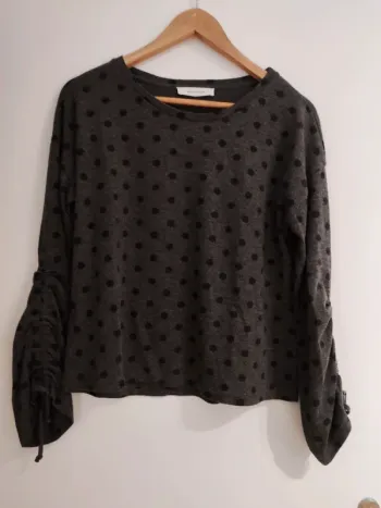 Pull gris foncé à pois noir - Promod