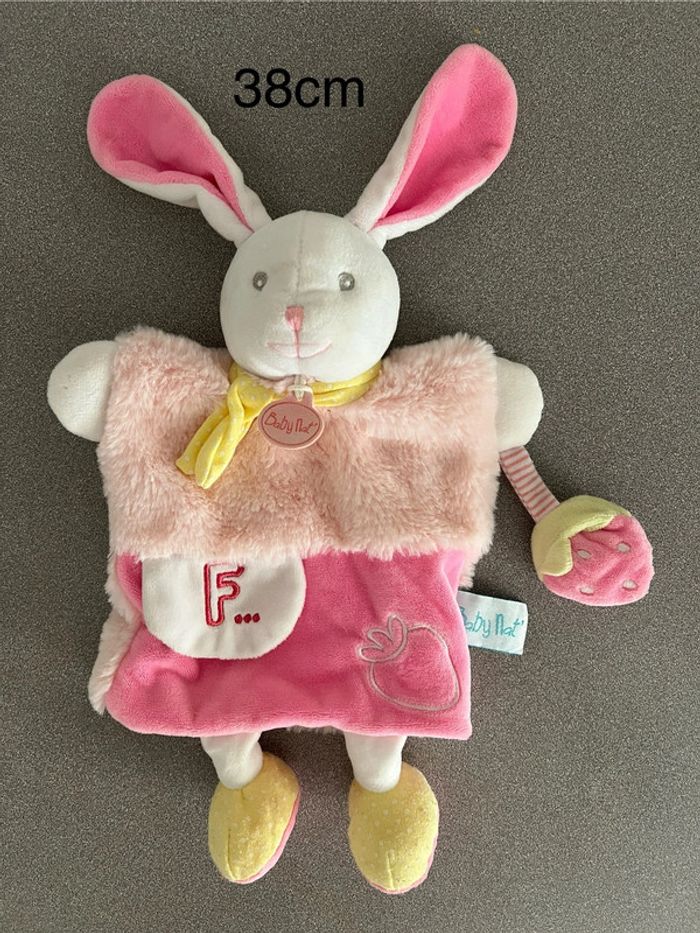 Peluche doudou marionnette lapin rose fraise 🍓 Baby Nat’