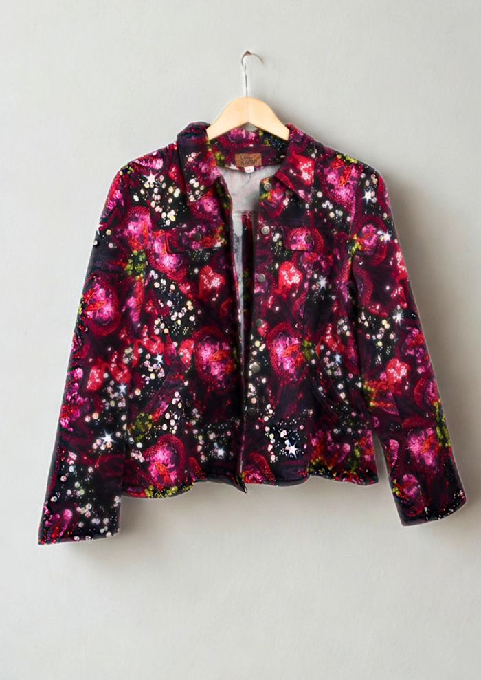 Veste en jean imprimé fleurs Vintage• Denim Jacket floral print Léa Kanth Taille 42 - photo numéro 4