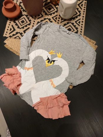 Tee shirt long motif cygnes