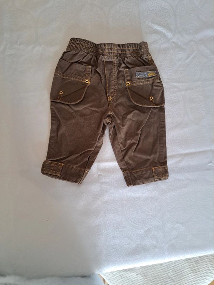 Joli pantalon marron et jaune 6 mois 100% coton - photo numéro 2