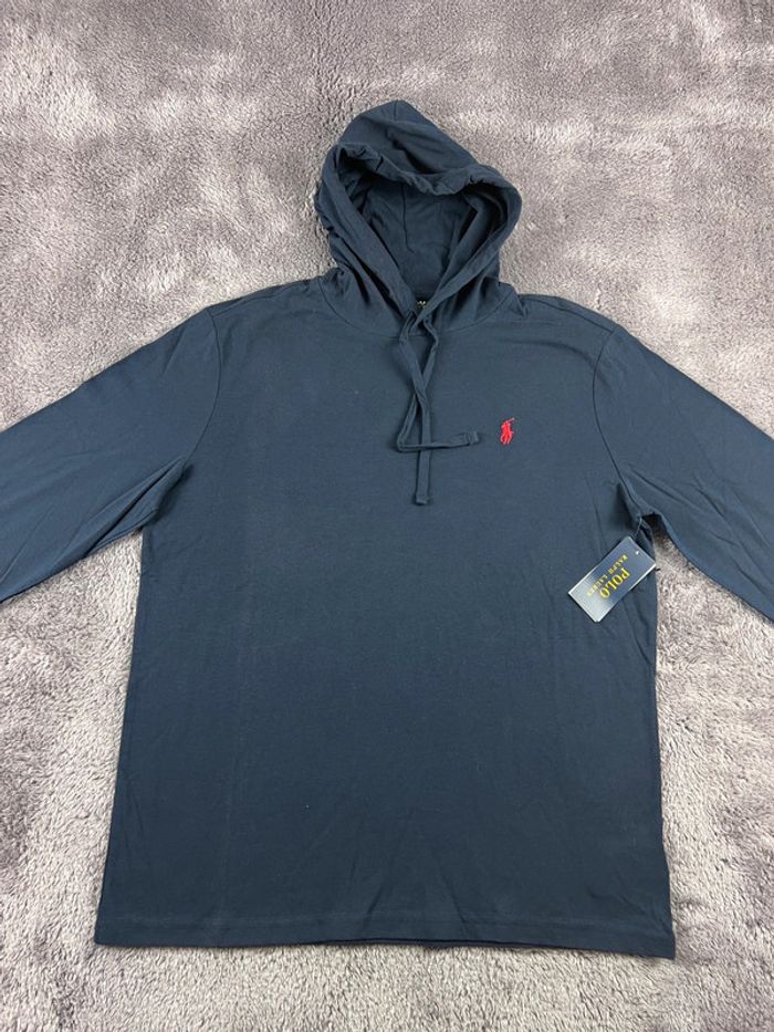 T-shirt manches longues à capuche Ralph Lauren Bleu marine logo rouge Taille M - photo numéro 6