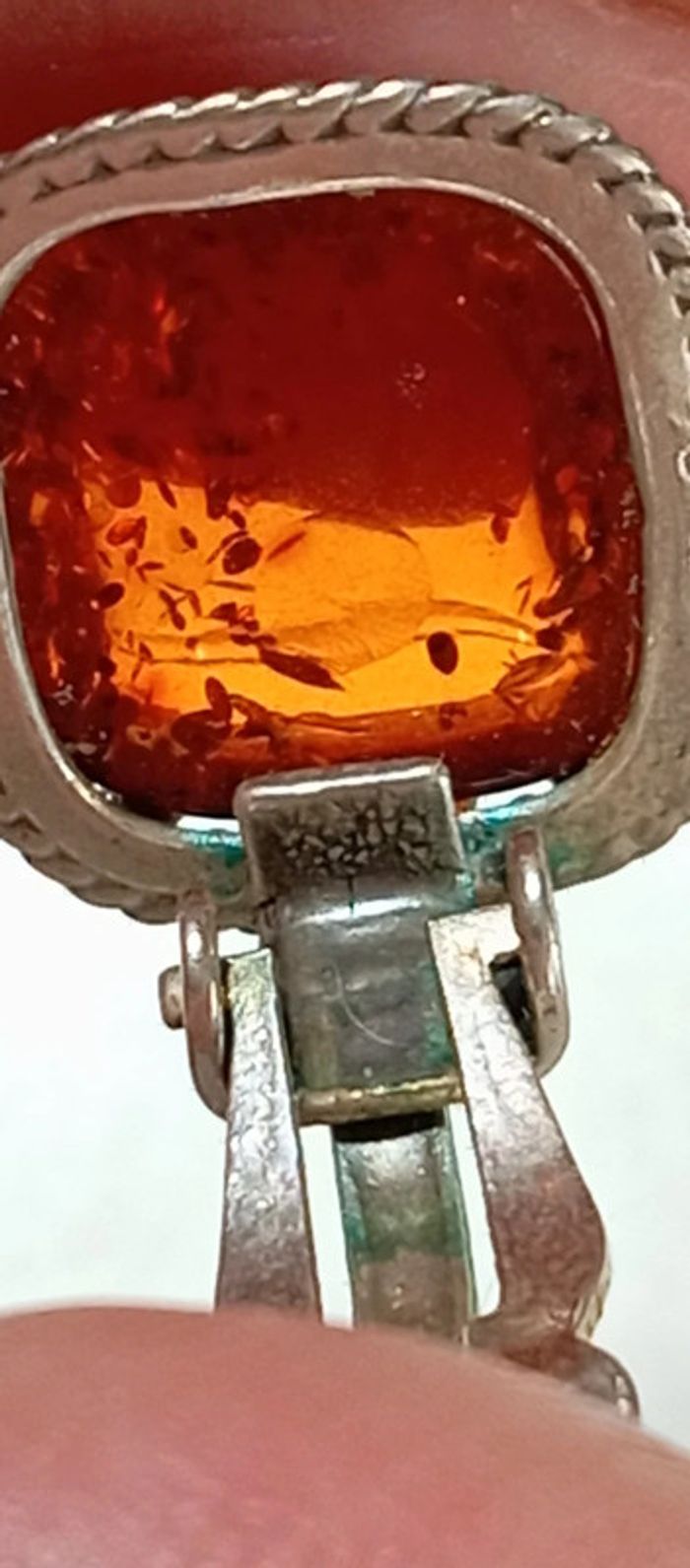 Clips d'oreilles ancien ambre et argent - photo numéro 9