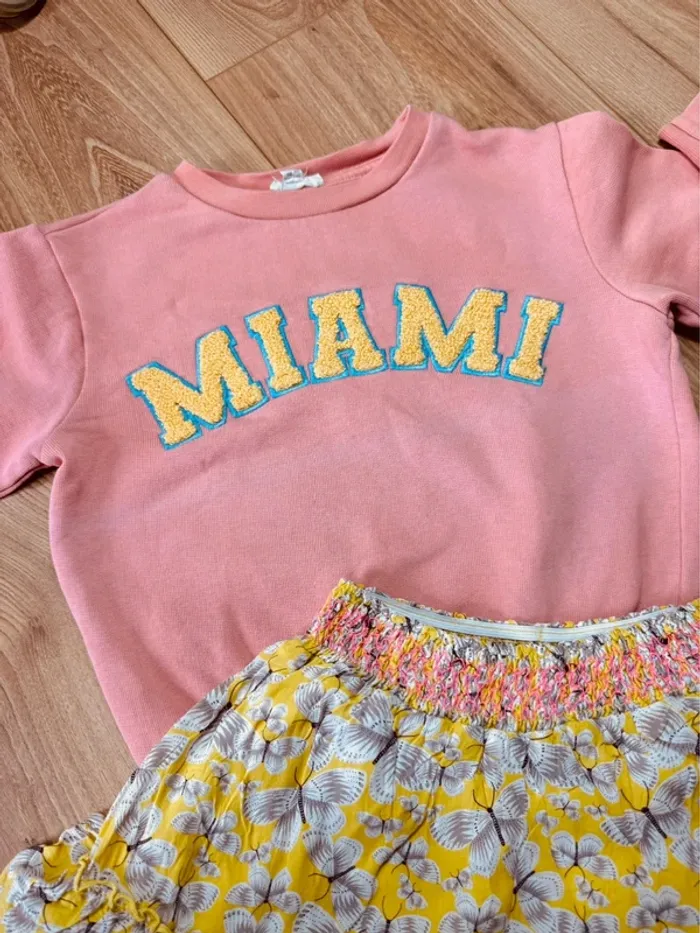 Taille 6 ans tenue 2 pièces fille Orchestra Little cigogne rose jaune * miami * 🌸 - photo numéro 4