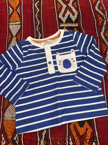 Pull marinière fin neuf 12 mois tête de chien coton 100 %