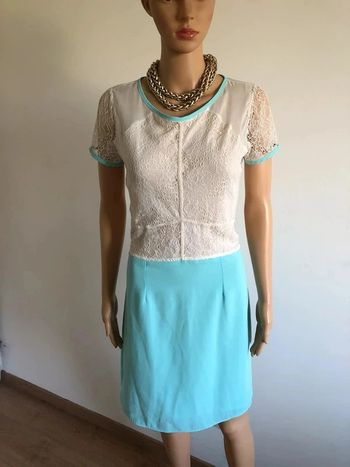 Robe blanche écrue et turquoise avec dentelle An'ge taille 1 excellent état