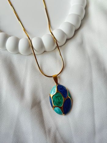 Collier vintage Émail Bleu & Vert - Acier Inoxydable Or