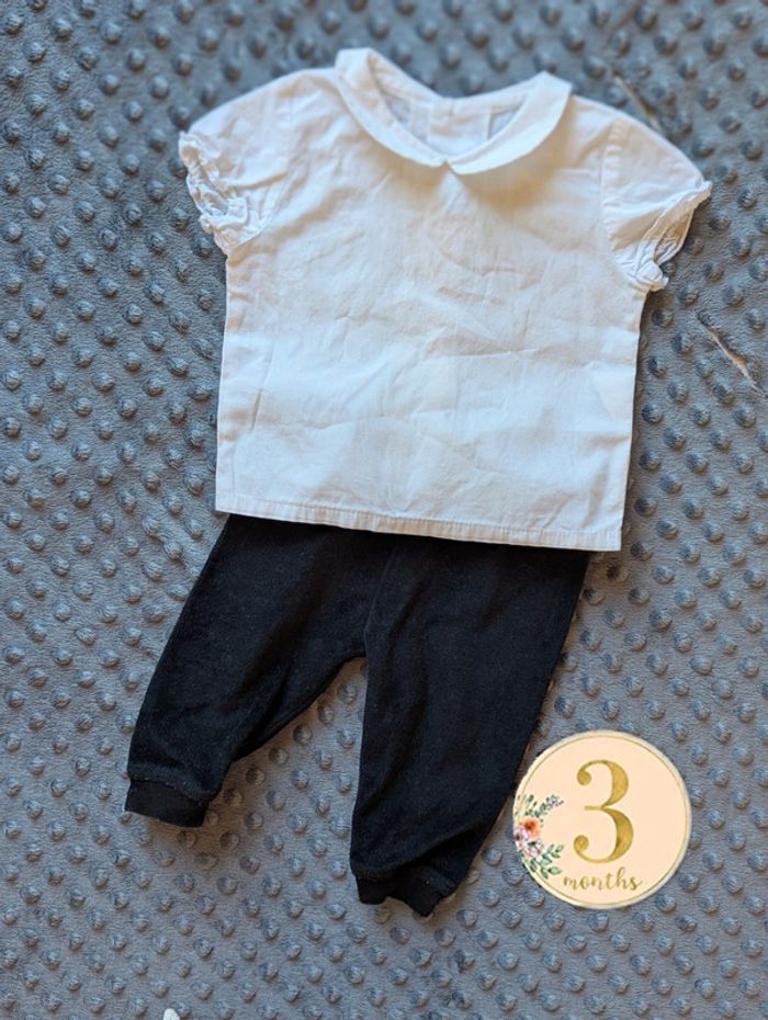 Ensemble bébé noir et blanc - t-shirt jaimolas & pantalon zeeman - taille 3 mois