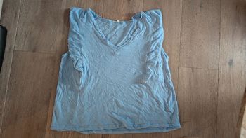 Blouse manche courte bleue manche volants 40
