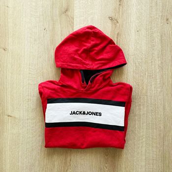 Jack & Jones Sweat à capuche Hoodie Homme Rouge Vintage Y2K Streetwear très bon état (Taille 10 Ans)