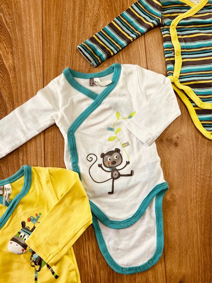 Taille 1 mois lot de 3 bodies manches longues garçon orchestra turquoise et vert anis * girafe * 💙 - photo numéro 3