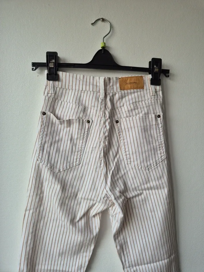 jean taille haute skinny blanc rayé camel stradivarius - photo numéro 9