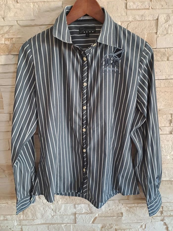 Chemise femme la Martina t4 tbe gris blanc rayé