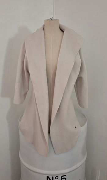 Veste longue ALFA beige écru à capuche – style cocoon doux et chic – T. unique – très bon état