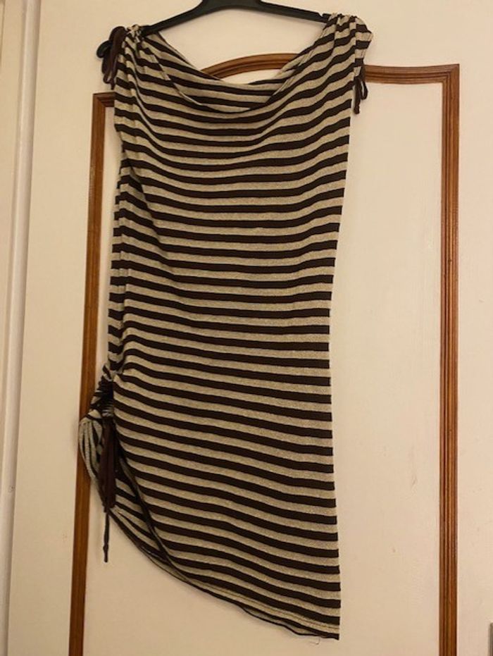 Débardeur long rayé marron doré - photo numéro 2